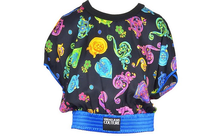 Black Allover Print Crop Top - Versace Jeans Couture