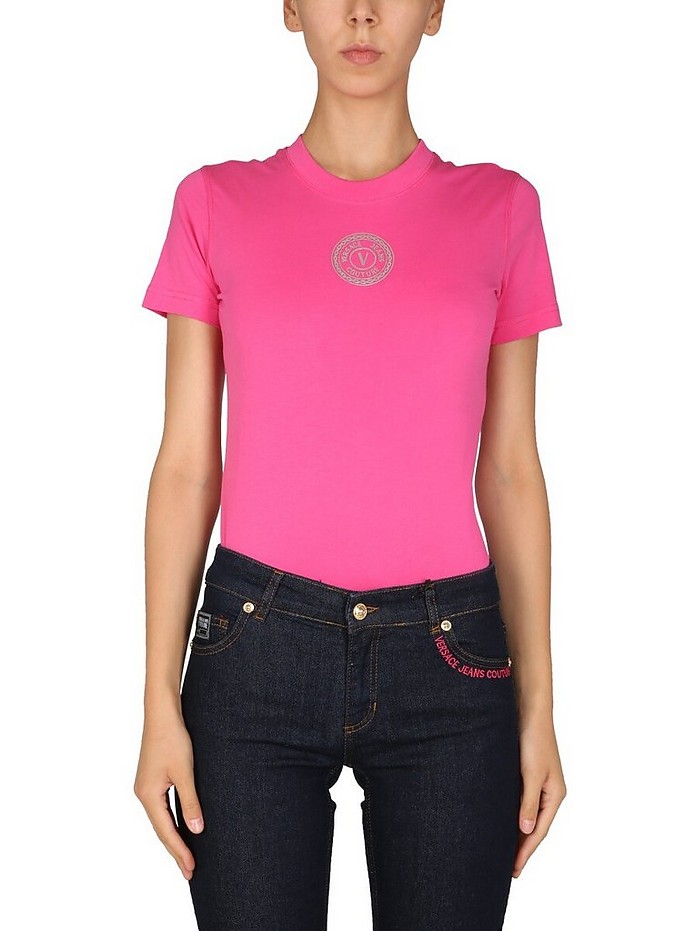 T-Shirt With Vemblem Logo - Versace Jeans Couture