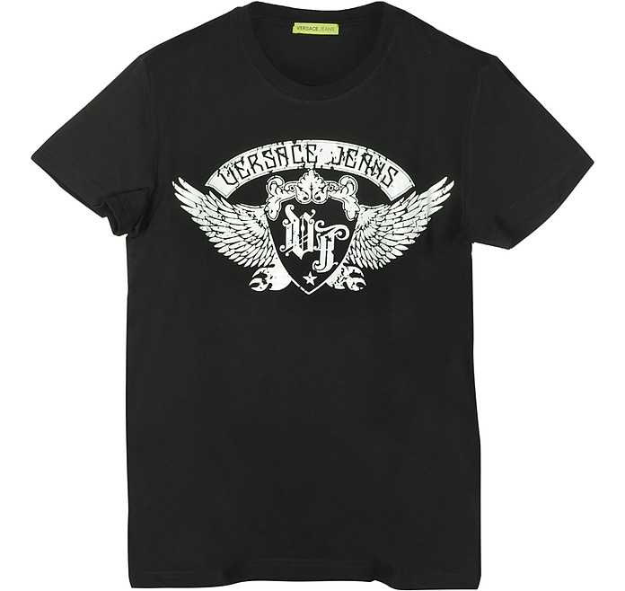 T-Shirt da Uomo in Cotone Nero con Logo - Versace Jeans