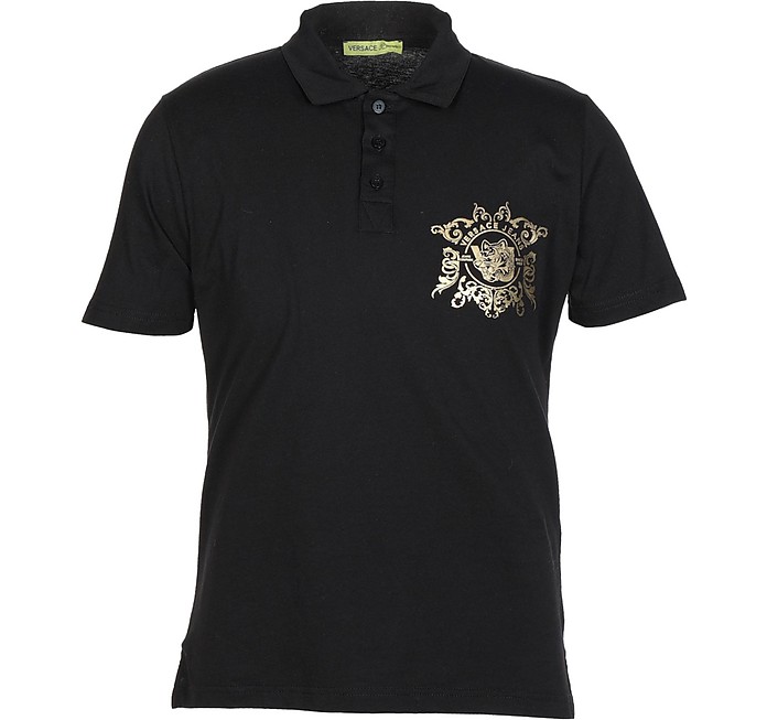 Black Cotton Men's Polo Shirt w/Golden logo - Versace Jeans