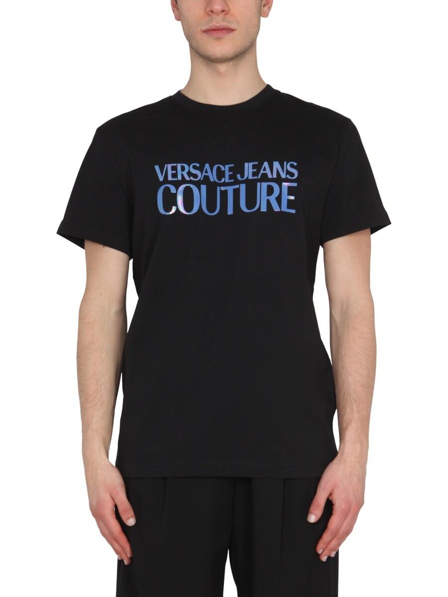 Versace Jeans Couture Holographic Logo Print T-Shirt L at FORZIERI
