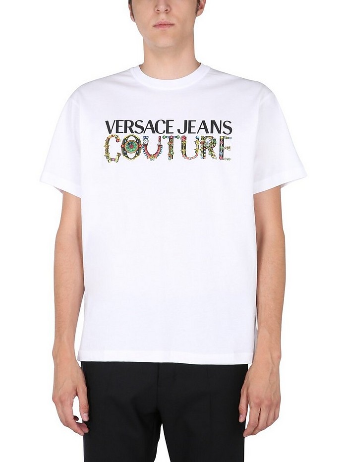 Round Neck T-Shirt With Bijoux Logo - Versace Jeans Couture