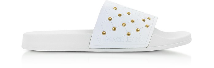 White Rubber Slides w/Golden Studs - Versace Jeans