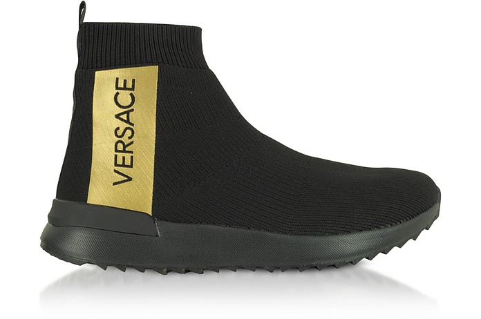Black & Gold Flyknit High Super Sock Sneakers - Versace Jeans