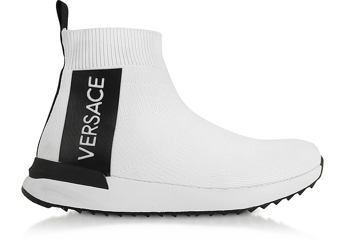 White Flyknit High Super Sock Sneakers - Versace Jeans