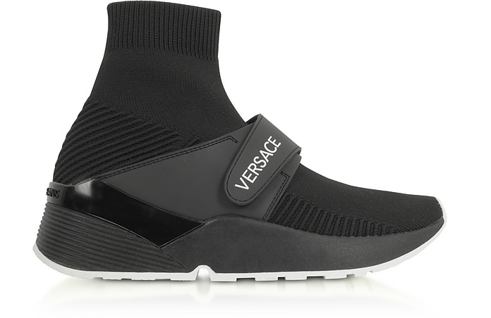 Black Flyknit High Running Sock Sneakers - Versace Jeans