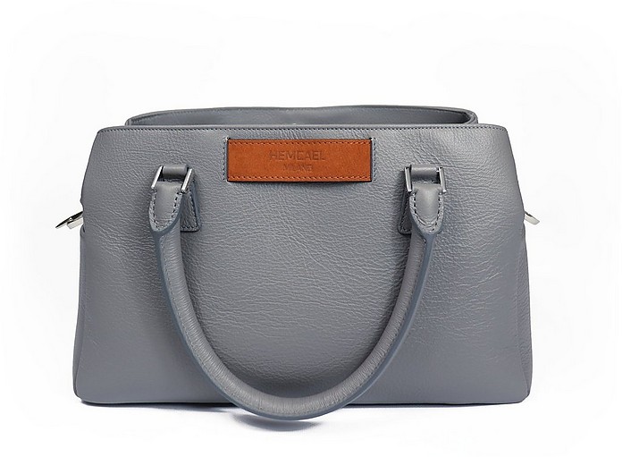 Enigme Small Grey Calfskin Leather Top Handle Bag - Hemcael