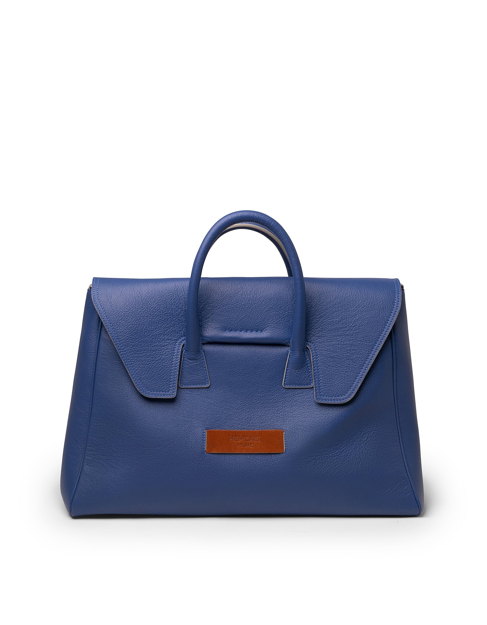 Hemcael Designer Handbags Gala Leather Top Handle Bag In Bleu