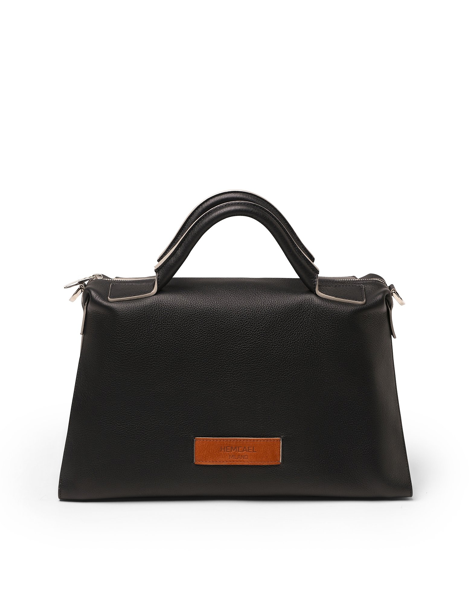 Hemcael Designer Handbags Dora Leather Top Handle Bag In Noir