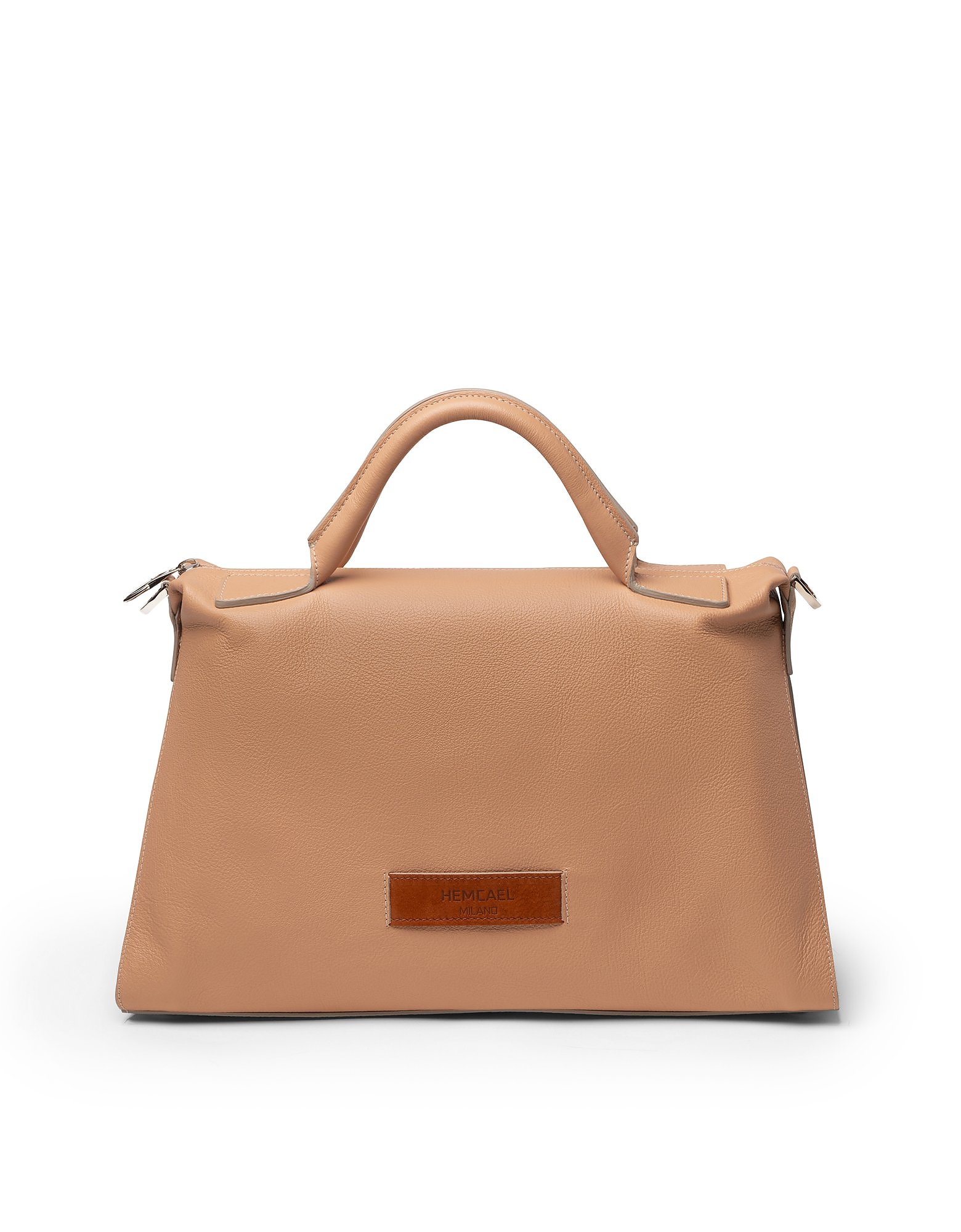 Hemcael Designer Handbags Dora Leather Top Handle Bag In Blush