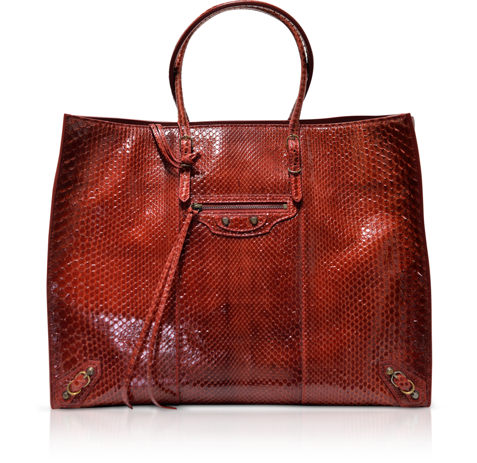 Red Python Leather Papier A4 Tote Bag