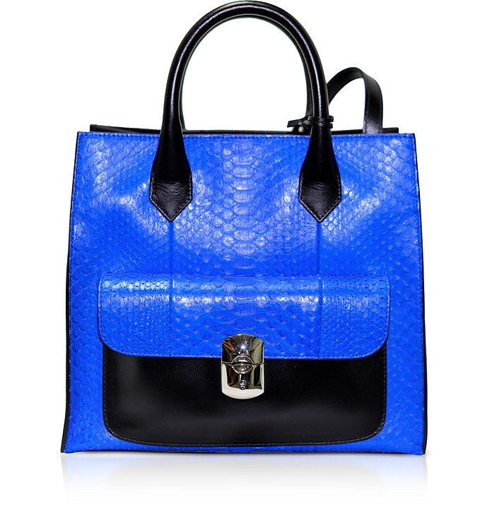 Blue and Black Python Leather Tote Bag - Balenciaga