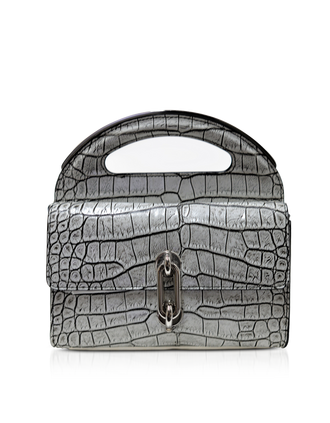 NITASURI- LIA Pyramid Croc-Embossed Burgundy Exotic Leather Handbag