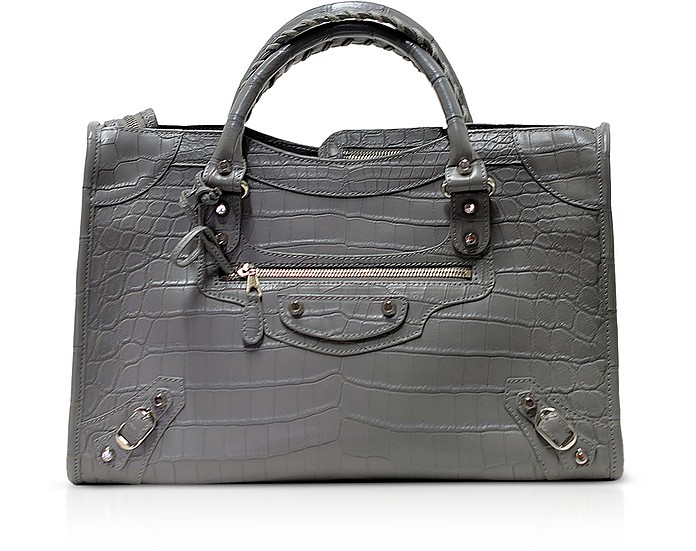 Balenciaga Gray Crocodile Leather Classic City Top-Handles Bag at