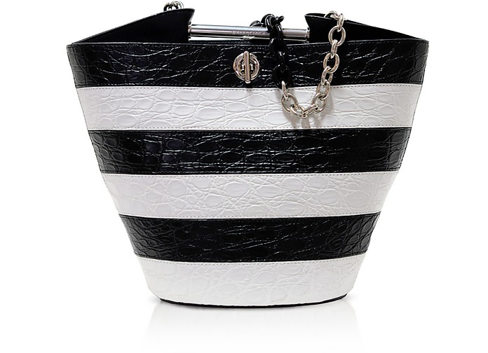 Black & White Crocodile and Leather Mini Bucket Bag - Balenciaga