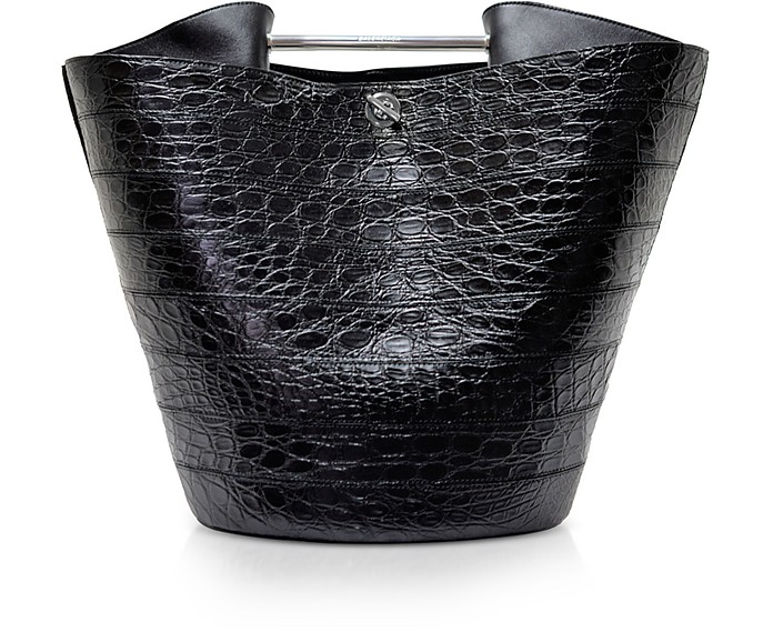 Black Crocodile and Leather Maxi Bucket Bag - Balenciaga