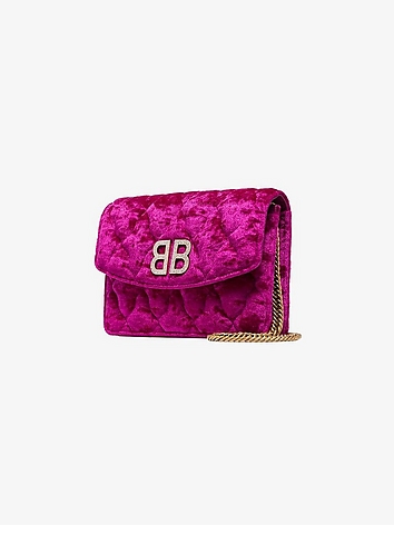 BB Velvet Quilted Chain Shoulder Bag W/Crystal Logo展示图