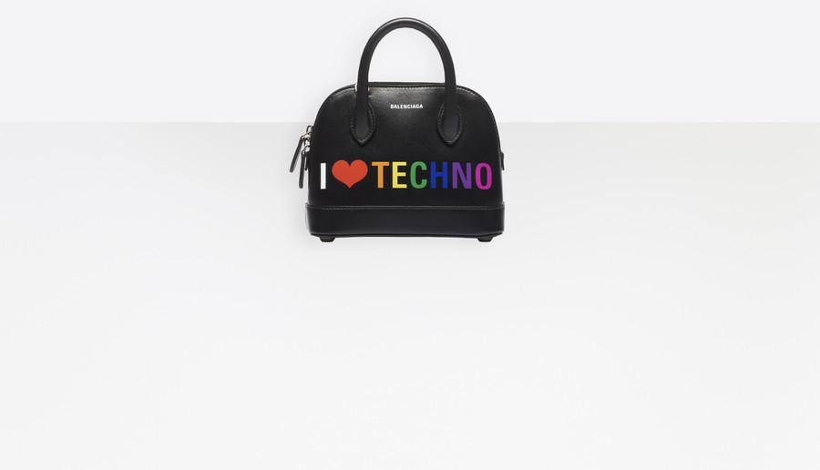 I Love Techno Black Leather Mini Top Handle Bag