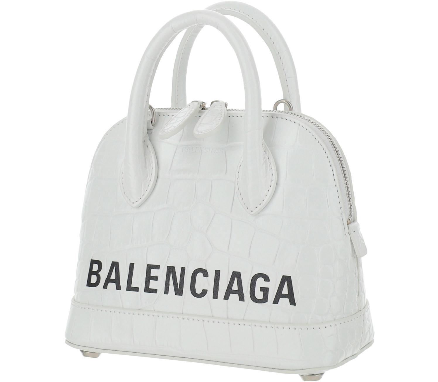 BALENCIAGA Ville Top Handle XXS Crocodile Leather Crossbody Bag White