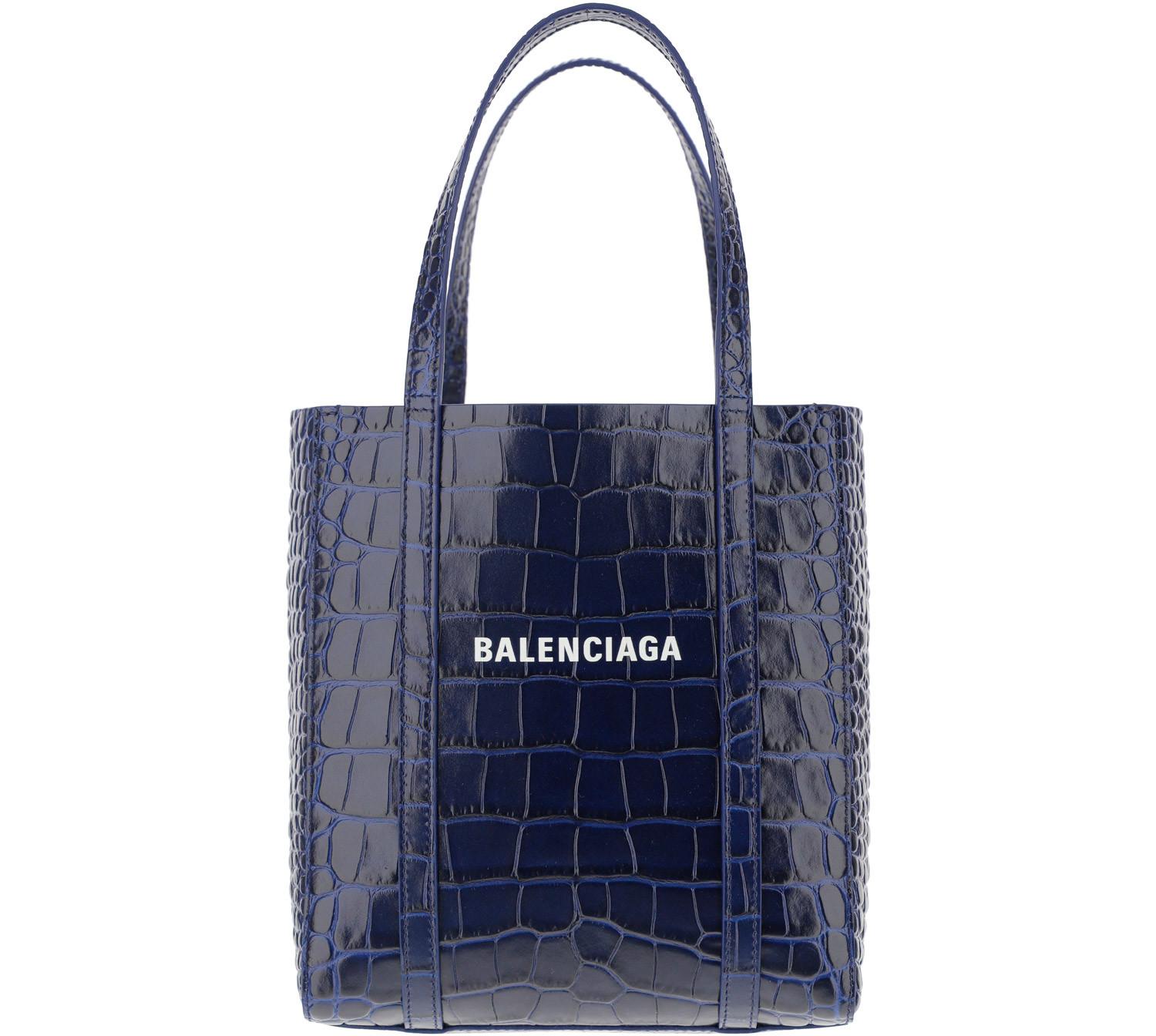 Balenciaga Blue Croco Embossed Tote Bag at FORZIERI