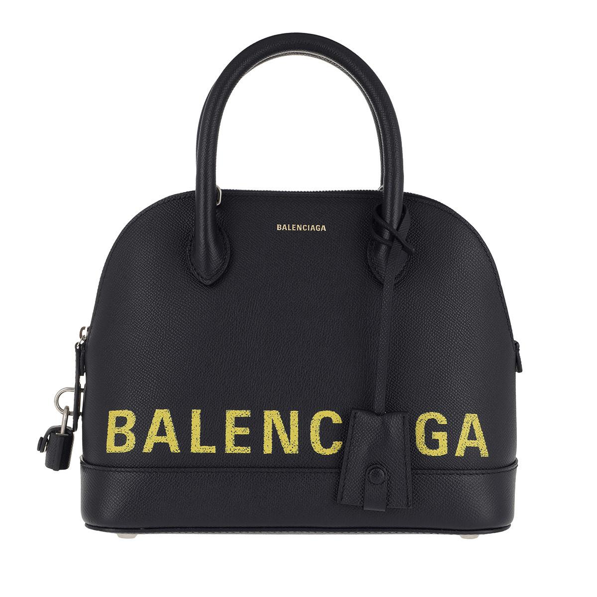 Balenciaga Ville Handle Bag Small Leather Navy/Yellow at FORZIERI