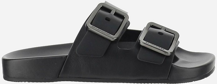 Black Leather Women's Slide Sandals - Balenciaga