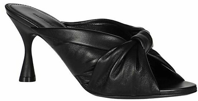 Black Leather High Heels Slide Sandals - Balenciaga 