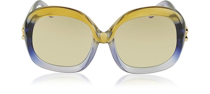 BA0008 41F Lilac & Dark Yellow Oversized Women's Sunglasses - Balenciaga