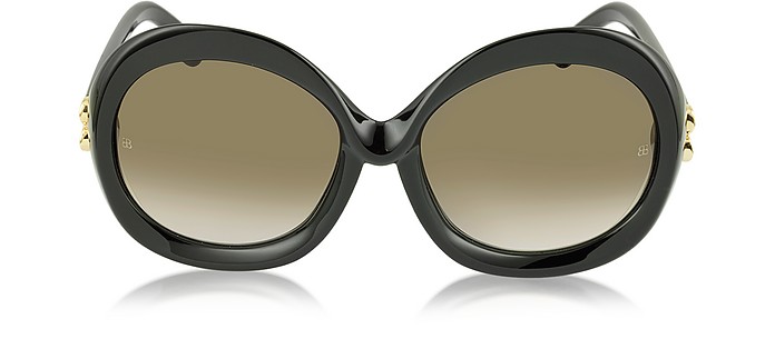 BA0007 01F Black Round Acetate Women's Sunglasses - Balenciaga