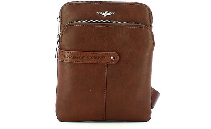 Brown Crossbody Bag w/Front Zip Pocket - Aeronautica Militare