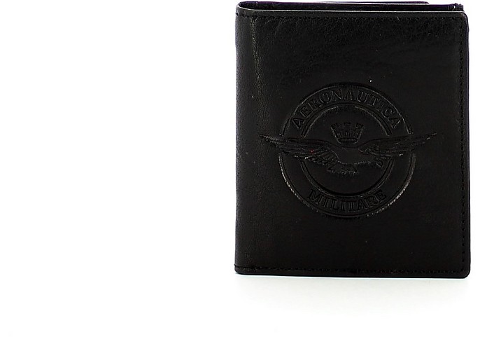 Black Leather Vertical Men's Wallet - Aeronautica Militare