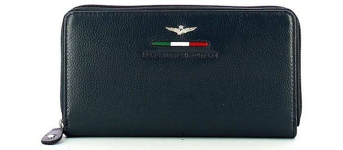 Blue Leather Zip Wallet - Aeronautica Militare