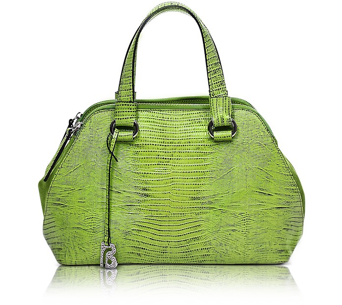 Francesco Biasia Pigalle Lime Green Lizard Embossed Leather Tote at ...