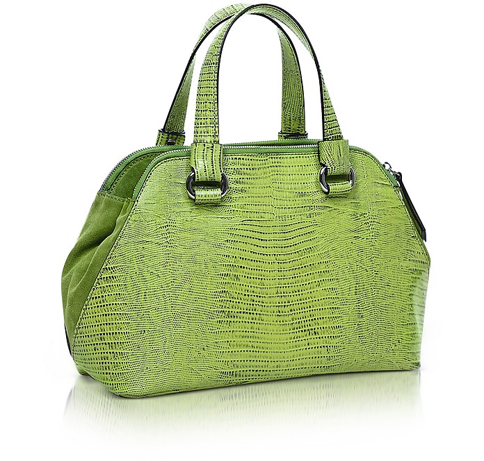 Francesco Biasia Pigalle Lime Green Lizard Embossed Leather Tote at ...