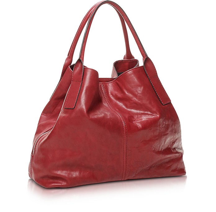 Francesco Biasia Red Harlem Leather Handbag w/Zip Detail at FORZIERI