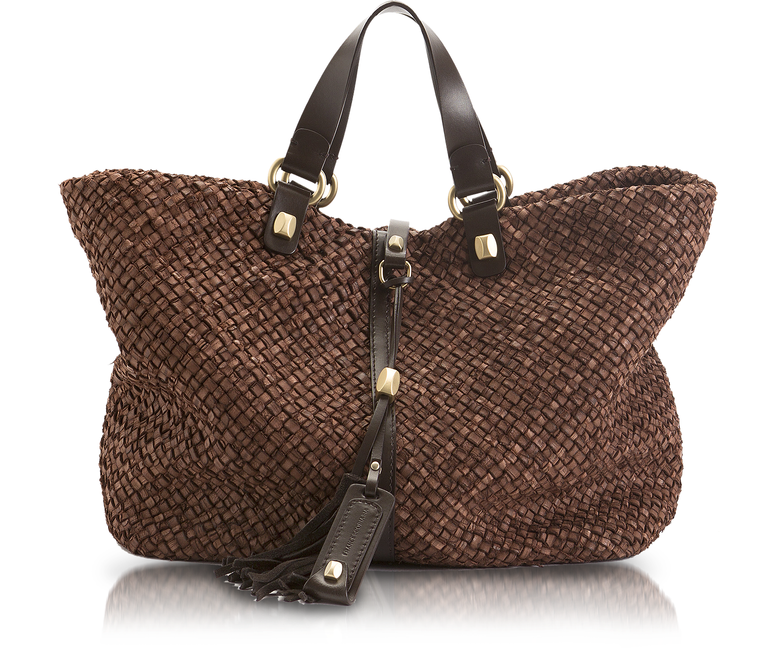 Francesco Biasia Dark Brown Helena Patchwork - Woven Leather Tote at ...