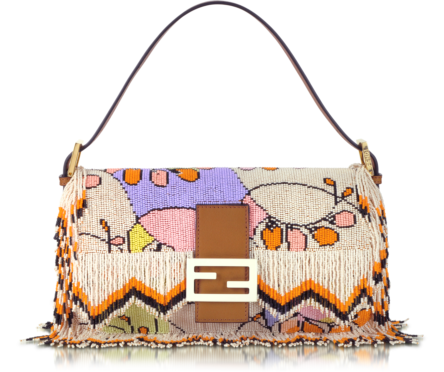 Fendi Embroidered Suede and Silk Baguette - FORZIERI