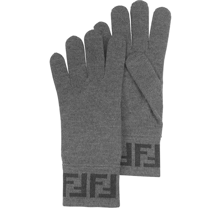 Fendi Gray Zucca Logo Wool Men's Gloves at FORZIERI