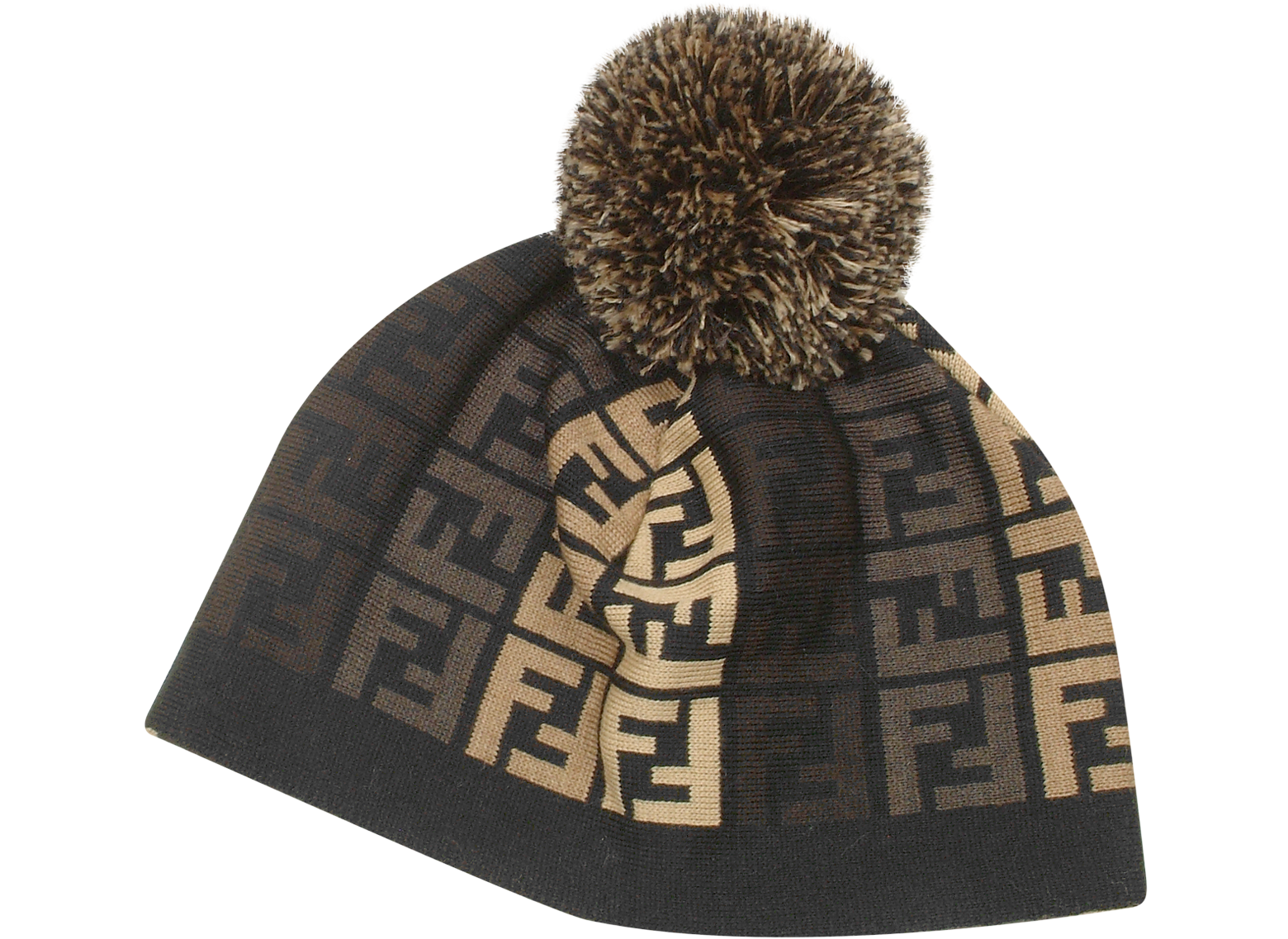 Fendi Black Logoed Wool Pom Pom Hat at 