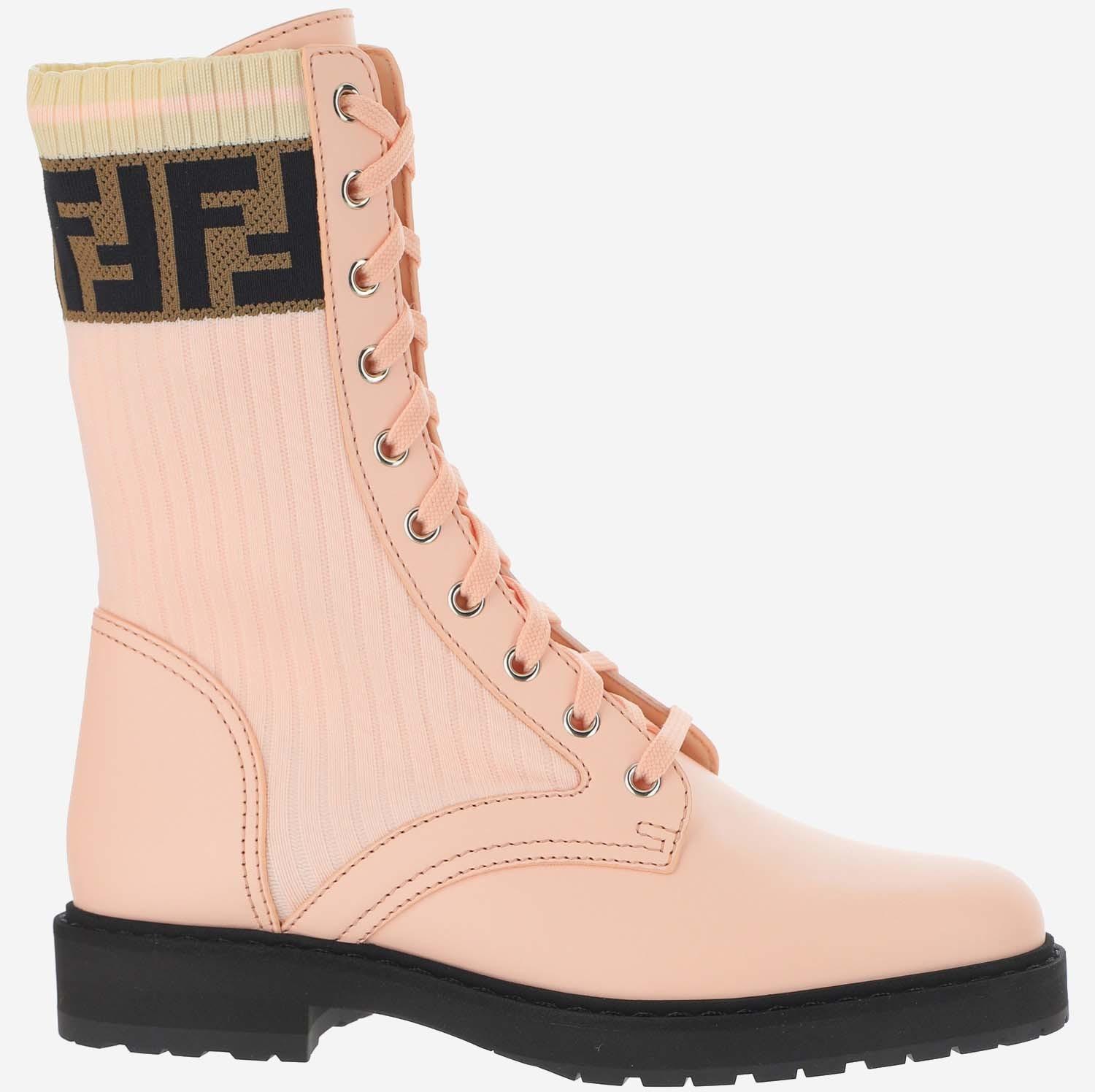 Fendi Pink Leather and Fabric Ankle Boots 36 IT/EU at FORZIERI