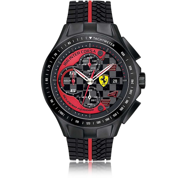 Race Day Herrenuhr mit Chronograph aus Edelstahl in schwarz und rot mit Silikonarmband - Ferrari