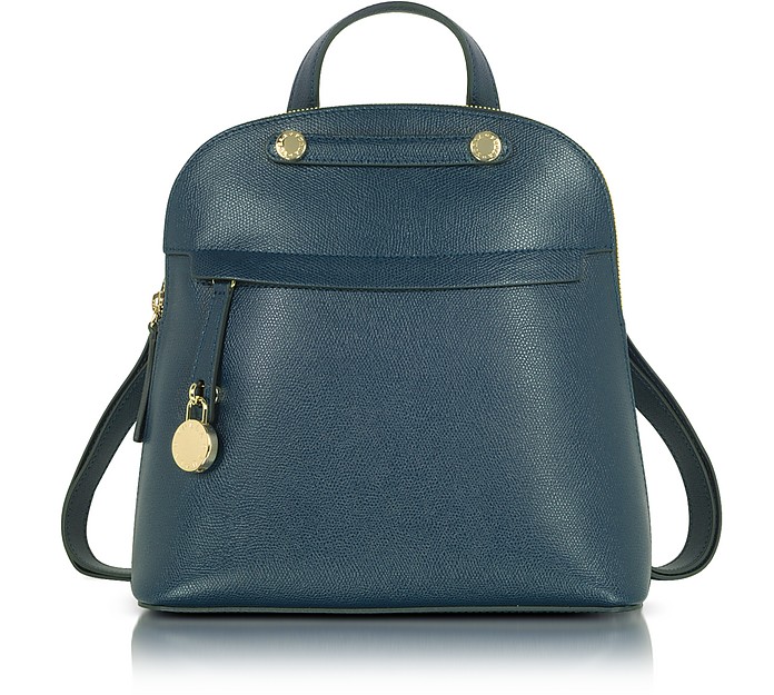 Furla Petrol Piper M Embossed Leather Backpack at FORZIERI