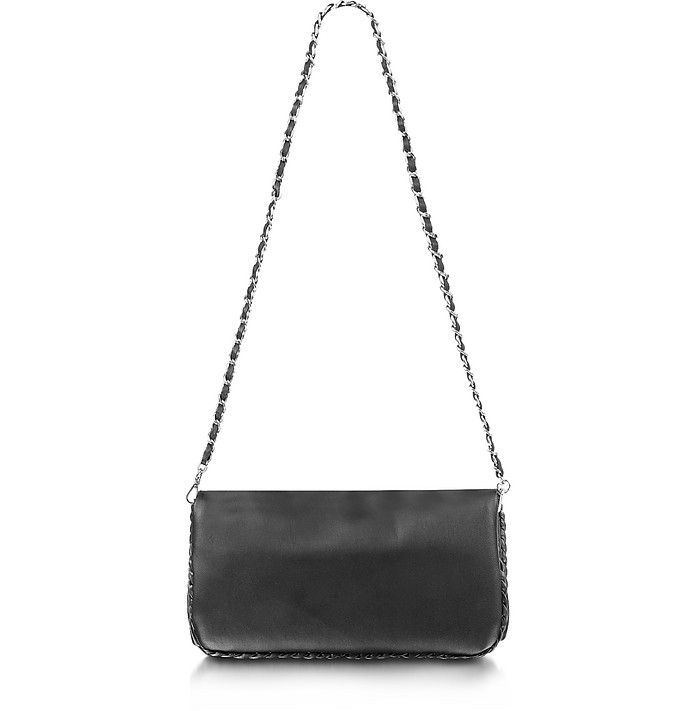 Black Leather Baguette Bag - Fontanelli