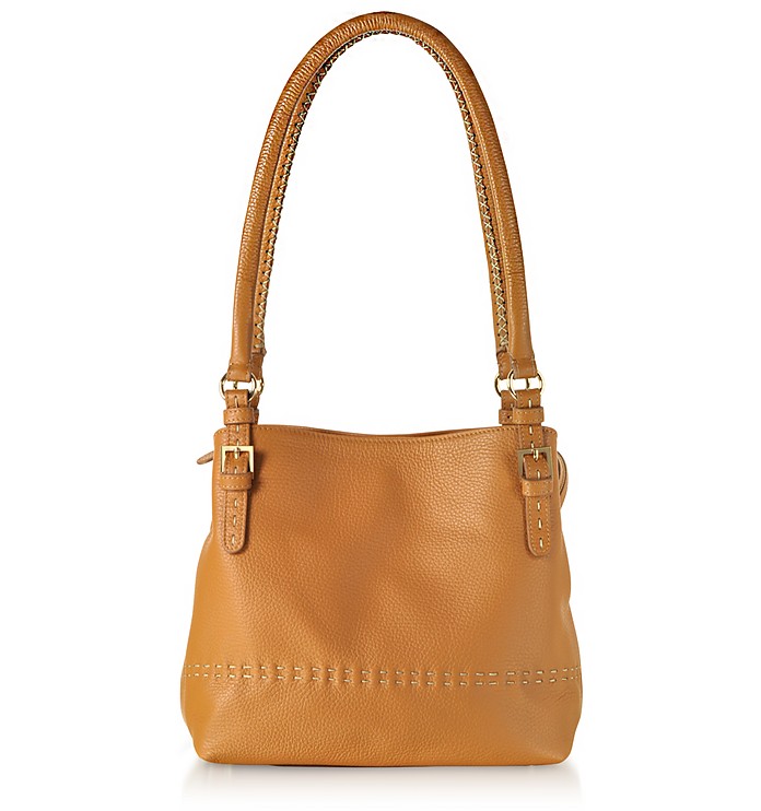 Tan Brown Stiched Soft Leather Handbag - Fontanelli