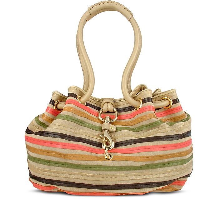 Multicolor Leather Striped Suede Bucket Bag - Fontanelli