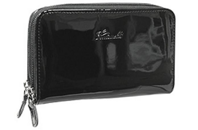 Black Patent Leather Zip Wallet - Fontanelli