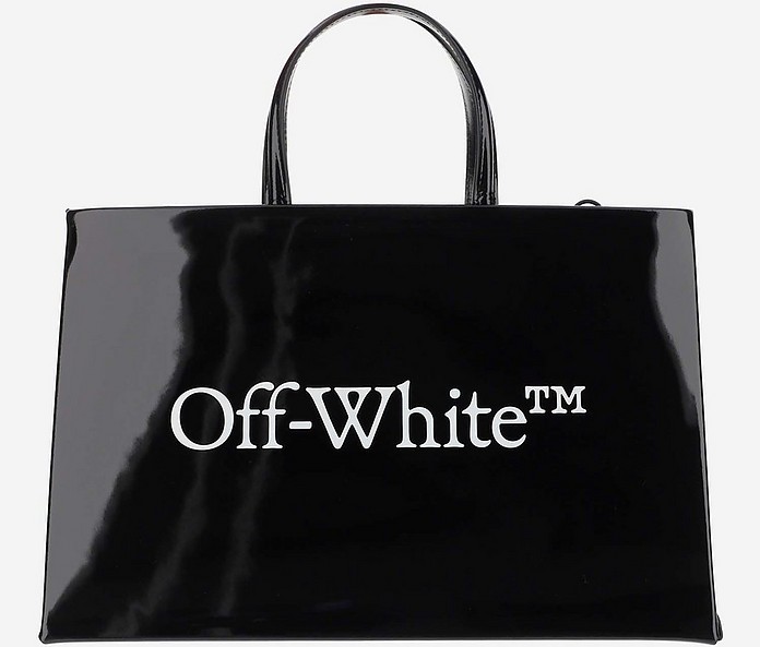 Black Patent Leather Tote Bag - Off-White