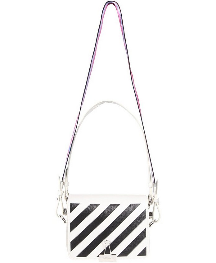 Bag With Diagonal Stripes Print - Off-White