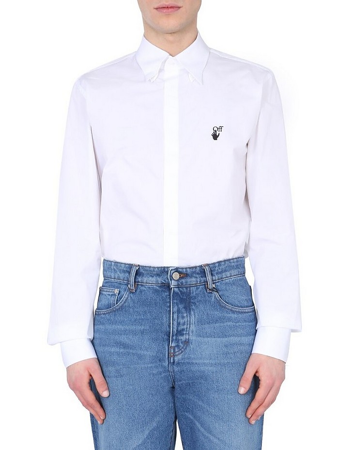 Shirt With Embroidered Hand Off - Off-White