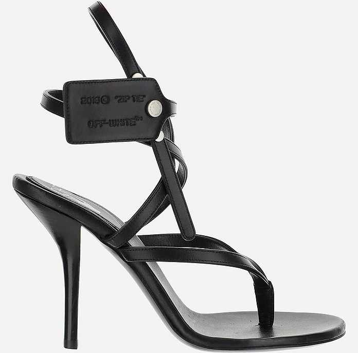 Black Leather High Heel Sandals - Off-White